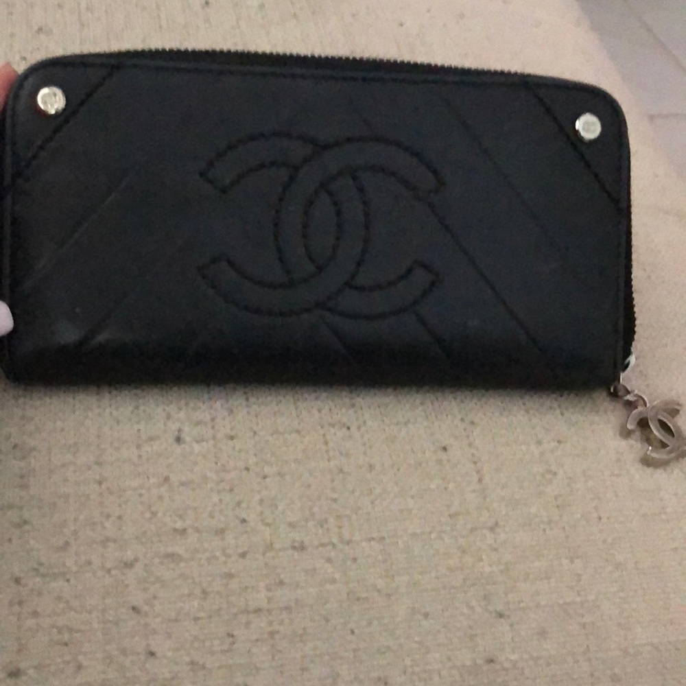 Authentic black Chanel checkbook wallet